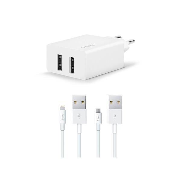 Ttec 2SCS21DB SmartCharger Duo 2.4A Seyahat Şarj Aleti Çift USB + Lightning ve Micro USB Kablo