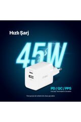 Ttec 2SCP02B SmartCharger Duo PD 45W USB-C+USB-A Seyahat Hızlı Şarj Aleti