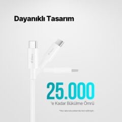 Ttec 2DK48B USB-C - USB-C 300cm 65W PD/QC Hızlı Şarj/Data Kablosu Beyaz