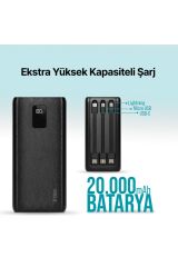 Ttec PowerSlim Trio LCD 20.000mAh PD 22,5W Dahili Kablolu Taşınabilir Şarj Aleti / Powerbank