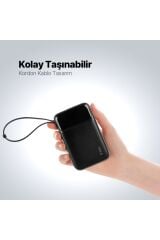 Ttec 2BB215S ReCharger Pro LCD 10.000 mAh PD 22,5W Lightning ve USB-C Dahili Kablolu Taşınabilir Hızlı Şarj Aleti